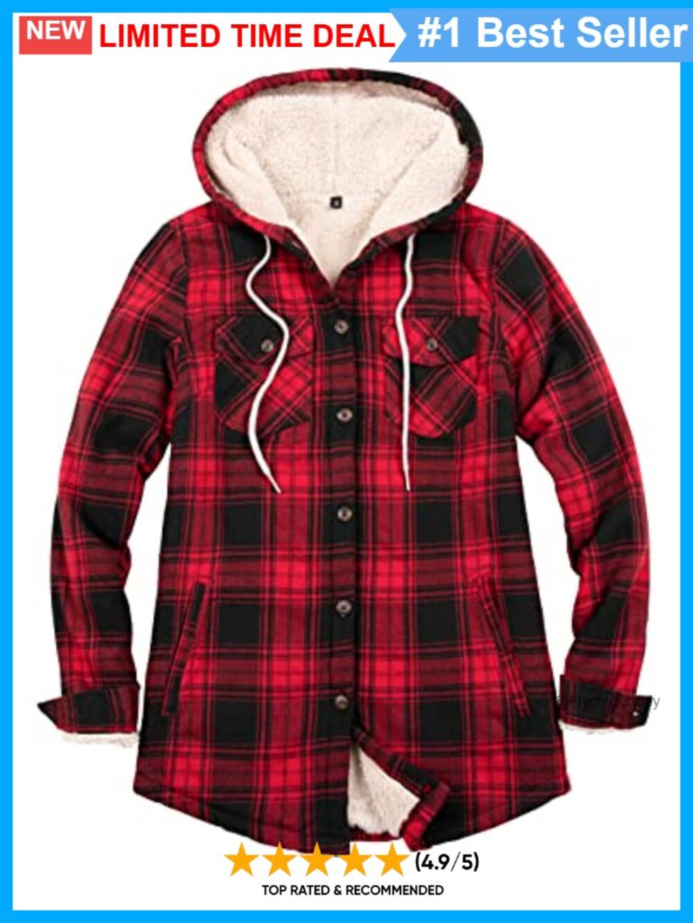 Sherpa Lined Hooded Flannel Jacket Fleece Lined Plaid